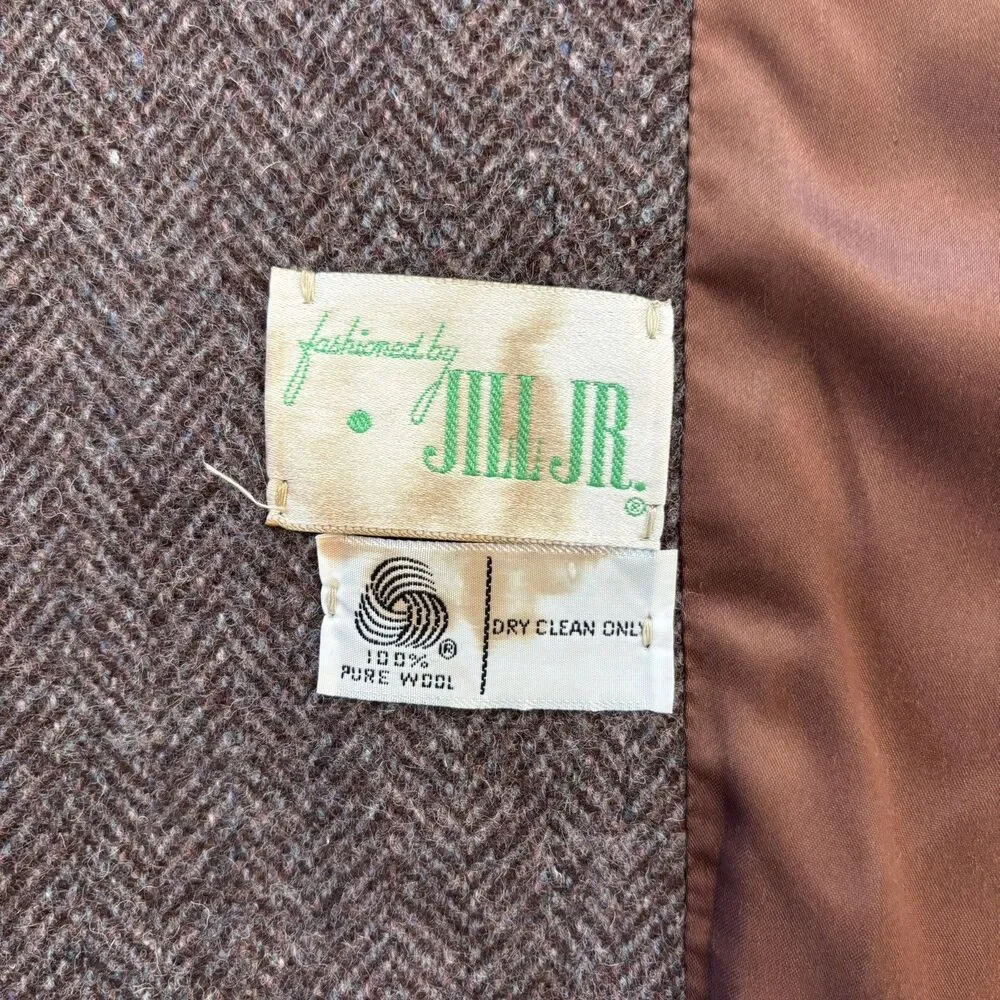Vintage Jill Jr Womens Herringbone Wool Coat Size M/L 60s Union Made USA Classic - Picture 13 of 16